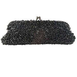 Old Money Boho Chic Ornate Black Beaded Opera Evening Bag Clutch 20" Chain VTG